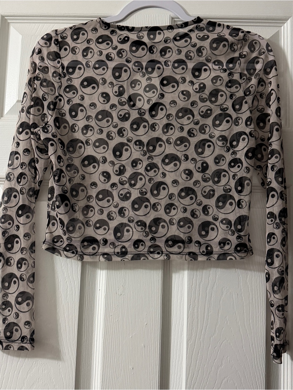 Topshop Yin Yang Mesh Sheer Long Sleeve Crop Top Y2K Grunge Goth Size M